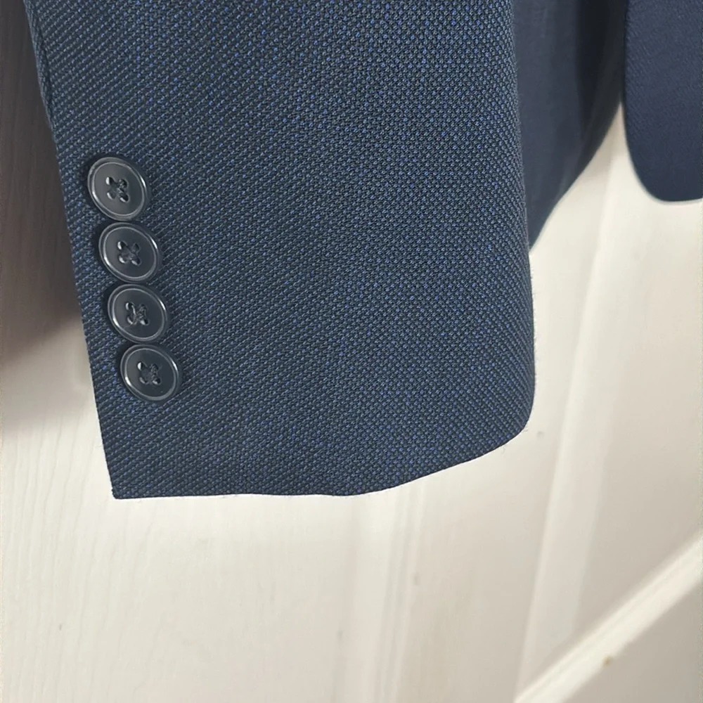 CALVIN KLEIN Blue double breasted 100% wool blazer natural stretch size 44L